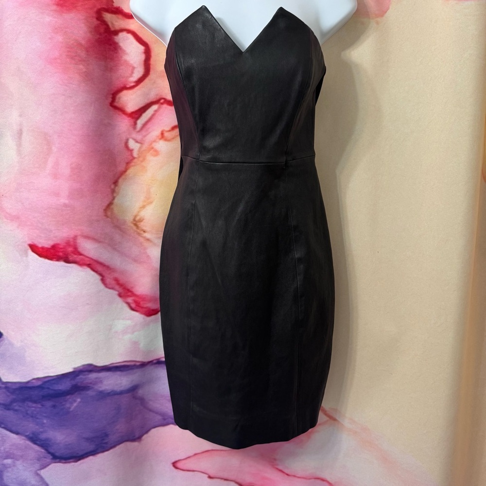 NWT Strapless Black Leather Femme Fatale Bodycon Goth Chic Dress
